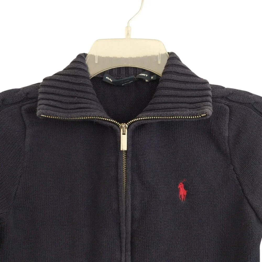 Ralph Lauren Sport Women’s Medium Navy Blue Long Sleeve Full Zip Fitted Sweater - Picture 5 of 11